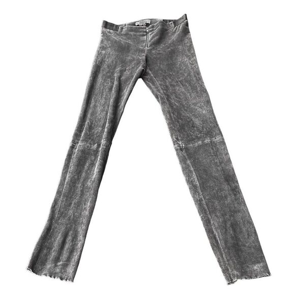 alice + Olivia Suede Front Zip Leggings in Charcoal Gray Size 4 - Picture 2 of 4